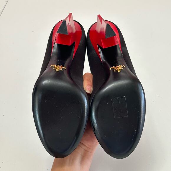 PRADA Lightning cloth heels black satin red heel pumps size 39 EUC - Picture 8 of 11